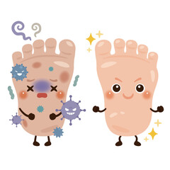 キレイな足と汚れた足のキャラクターイラスト
