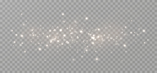 Dust golden sparks and gold stars shine with special light. Vector sparkles on a transparent background. Christmas abstract pattern. Sparkling magical dust particles.