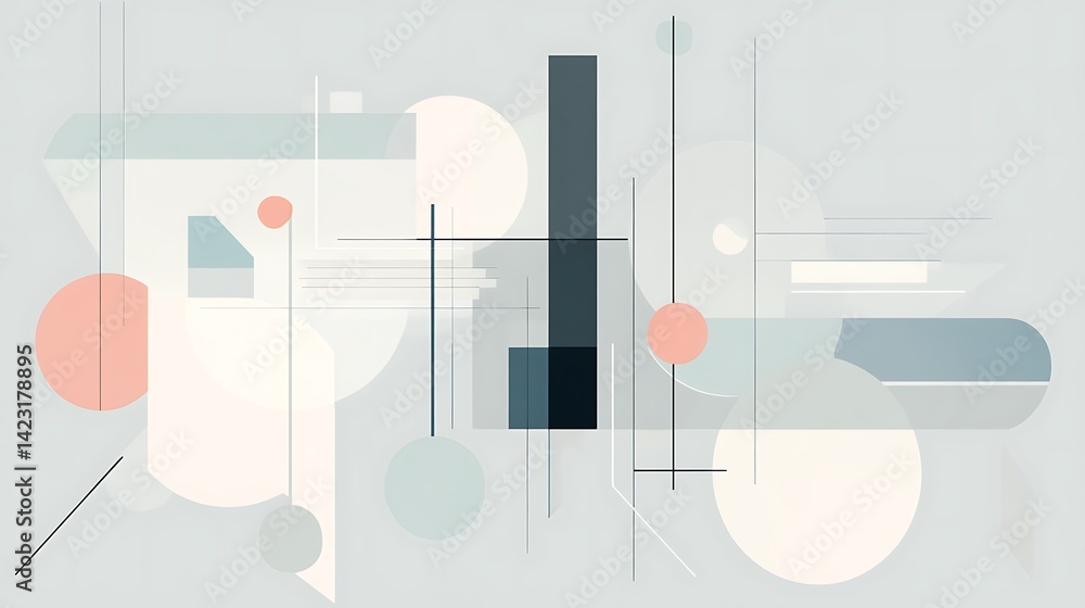 Poster abstract geometric composition of circles rectangles and lines