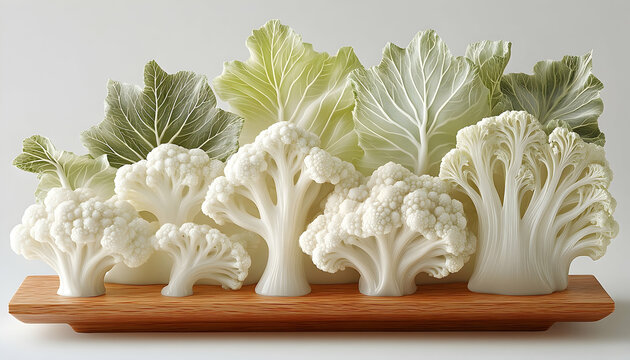 Cauliflower trees and cabbage leaves arrangement