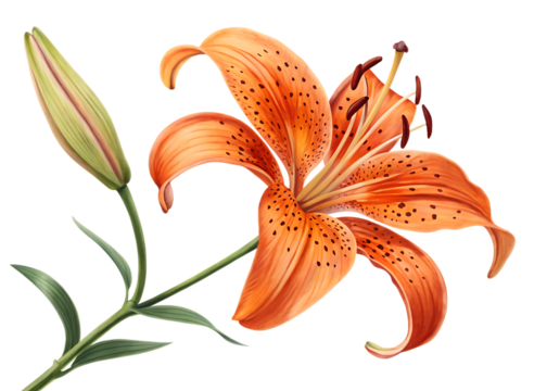 orange tiger lily isolated on white background, PNG