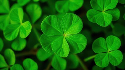 Four-leaf clover with vibrant green leaves symbolizing luck and good fortune, background, luck