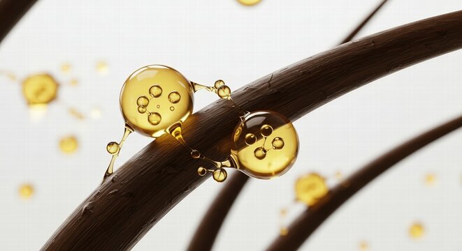 Nourish hair of shampoo or Oil Vitamin serum. Repair damaged hair concept, 3d rendering.