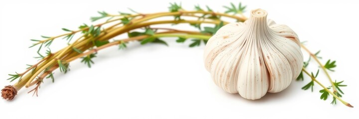 Obraz premium Fresh garlic bulbs with visible cloves, isolated on a clean white background, culinary, garlic