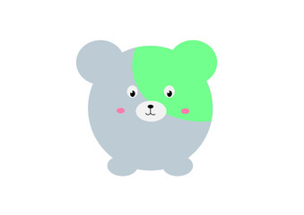 a grey teddy bear with a green spot on a white background,