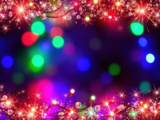 Glowing string of colorful Christmas lights on a dark background, shiny, festive