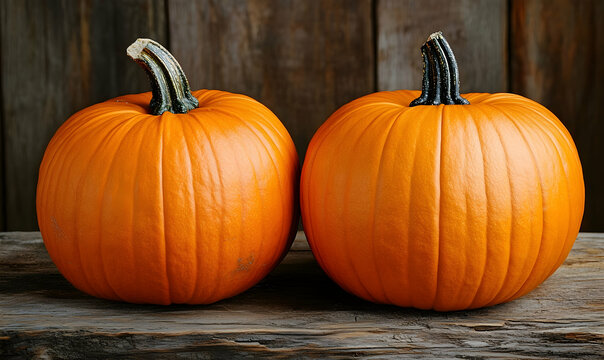 Two vibrant orange pumpkins autumnal harvest theme