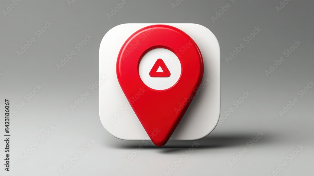 Poster red and white location marker representing a signal flare icon for attention-based services and navi