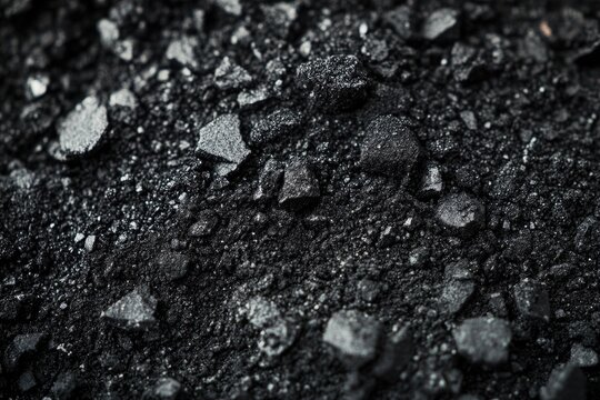 Close-up of dark, granular material resembling crushed coal or charcoal.