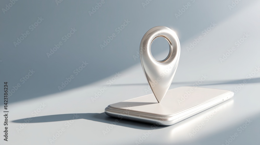 Poster white phone featuring a pin icon representing augmented reality applications for enhanced navigation
