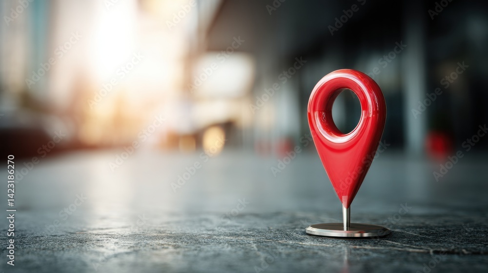 Poster red pin positioned on a street displaying augmented reality icon concept for location-based navigati