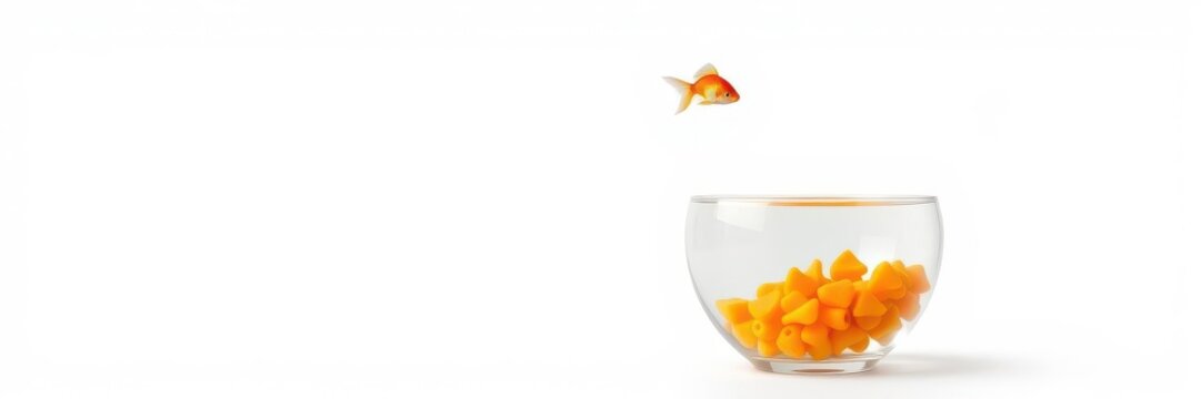 Goldfish taking a leap into a larger bowl symbolizing career growth and seizing new opportunities, rise, bowl
