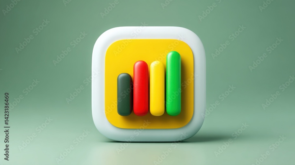 Poster colorful app icon featuring a bar graph inside to illustrate campaign performance in mobile applicat