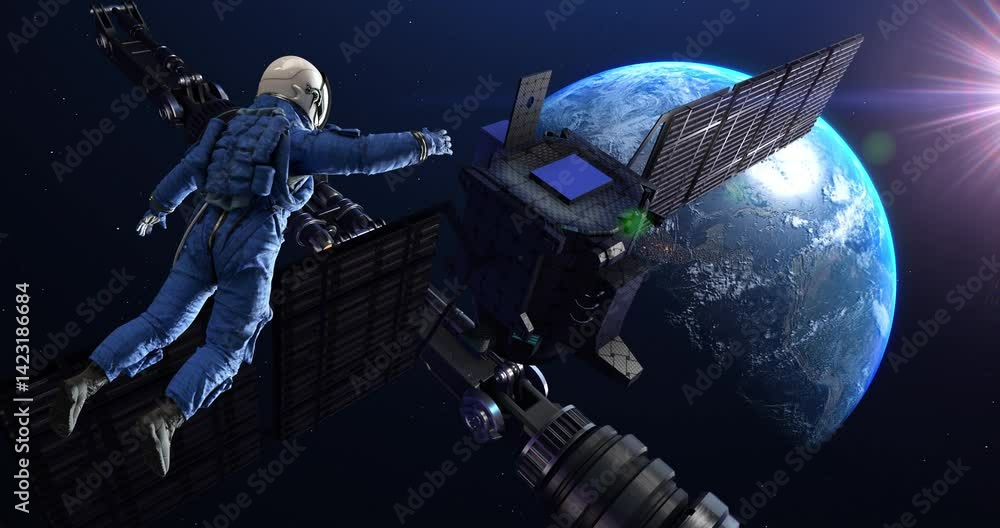 Canvas Prints astronaut floating peacefully near orbiting space station above earth. space and technology related 