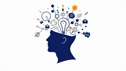 Illustration of a flat design thinking figure pondering, graphic design, contemplating