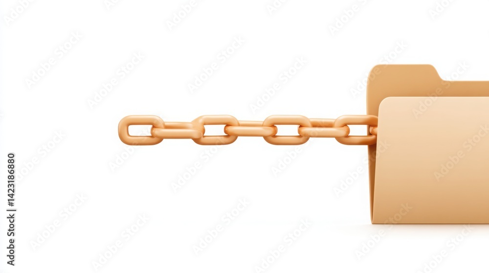 Poster digital folder enclosed by a secure chain symbolizing data protection and decentralization in blockc