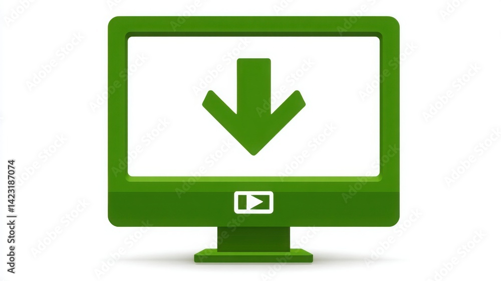 Poster computer screen displaying a green arrow pointing upward symbolizing growth and success in digital c