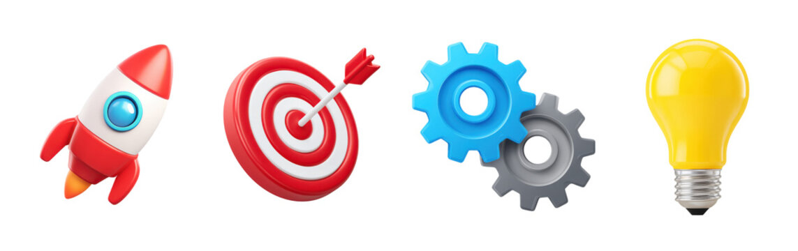 Start up Rocket, Setting , Target with Arrow , Light Bulb for Ideas , target landing web page. Business finance, Marketing goal success, target achievement concept. cartoon icon minimal. 3d render