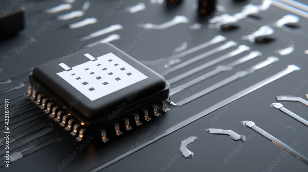 Poster close-up of a computer chip displayed within a browser window representing advanced circuit technolo