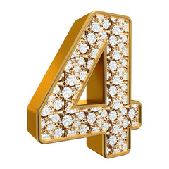 Bling Bling Diamond Gold Number Four 3D Text Effect