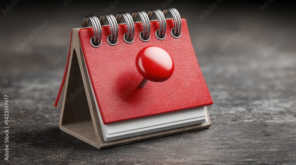 Poster red calendar icon featuring a push button with smart notification dot to enhance user engagement and