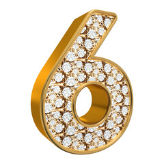 Bling Bling Diamond Gold Number Six 3D Text Effect
