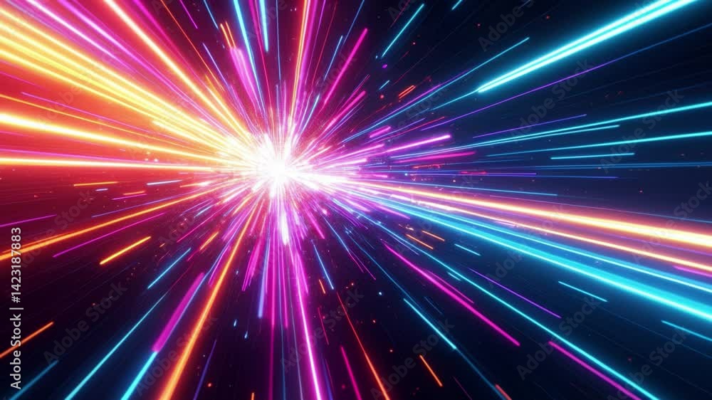 Poster abstract colourful light trail creative cosmic background. explosion, hyper jump into another galaxy