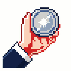 Pixel Art Hand Holding Crystal Ball Retro Futuristic  Illustration