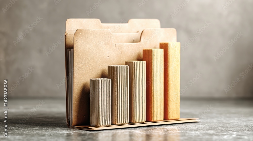 Poster wooden block representing growth in data management and security with a concept of rising bar chart 