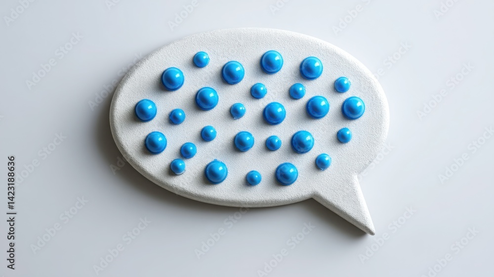 Poster blue pills placed inside a speech bubble symbolizing active conversation and communication in a conc