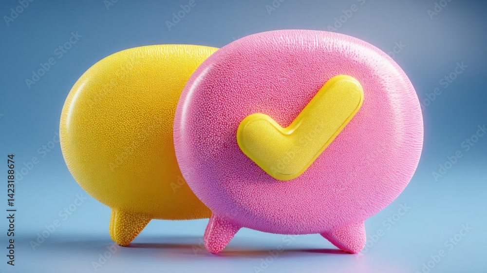 Poster two colorfully painted speech bubbles symbolizing communication and interaction in a qualified conce