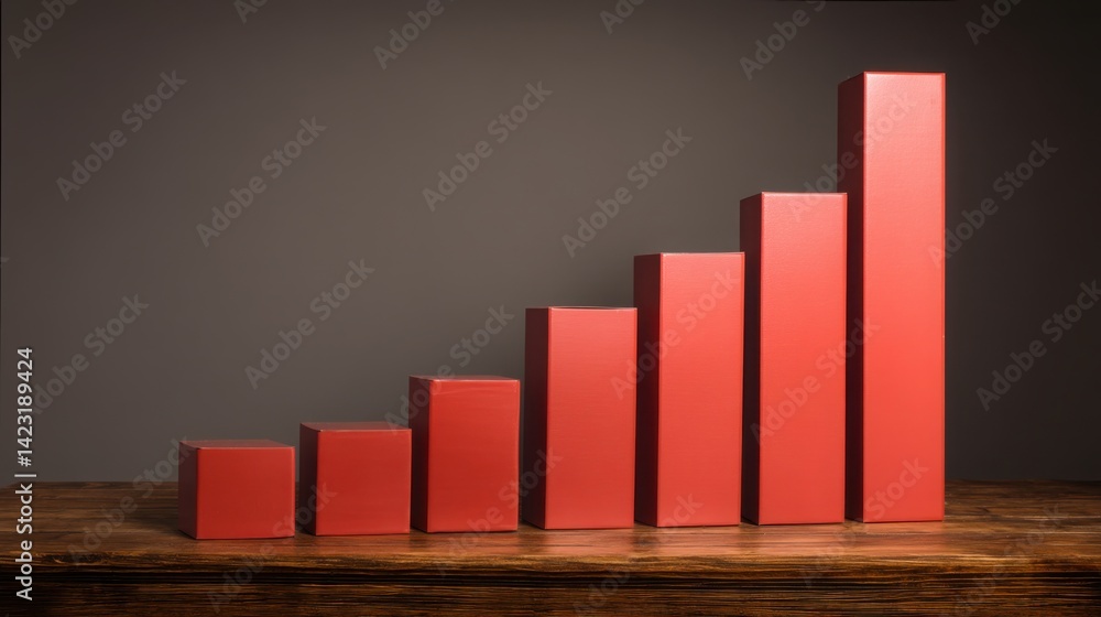 Poster red bar chart displaying data metrics and performance insights with a chip icon above representing t