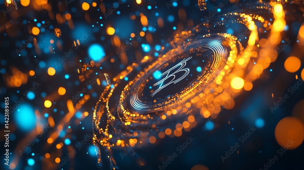 Poster abstract technology background with glowing particles and symbol