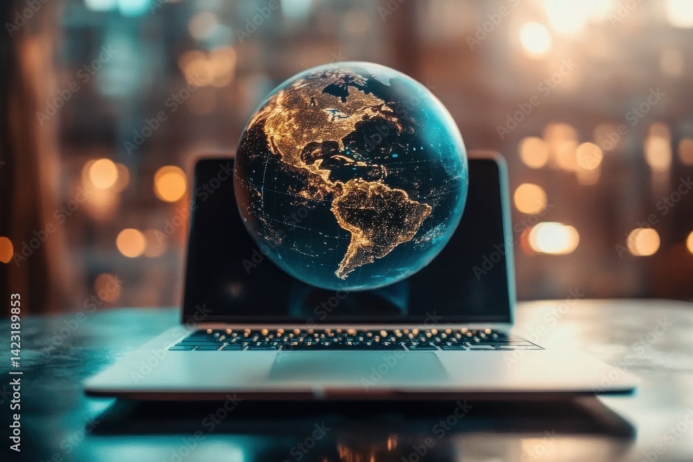 Aufkleber global network digital world laptop technology earth globe internet connection web data online