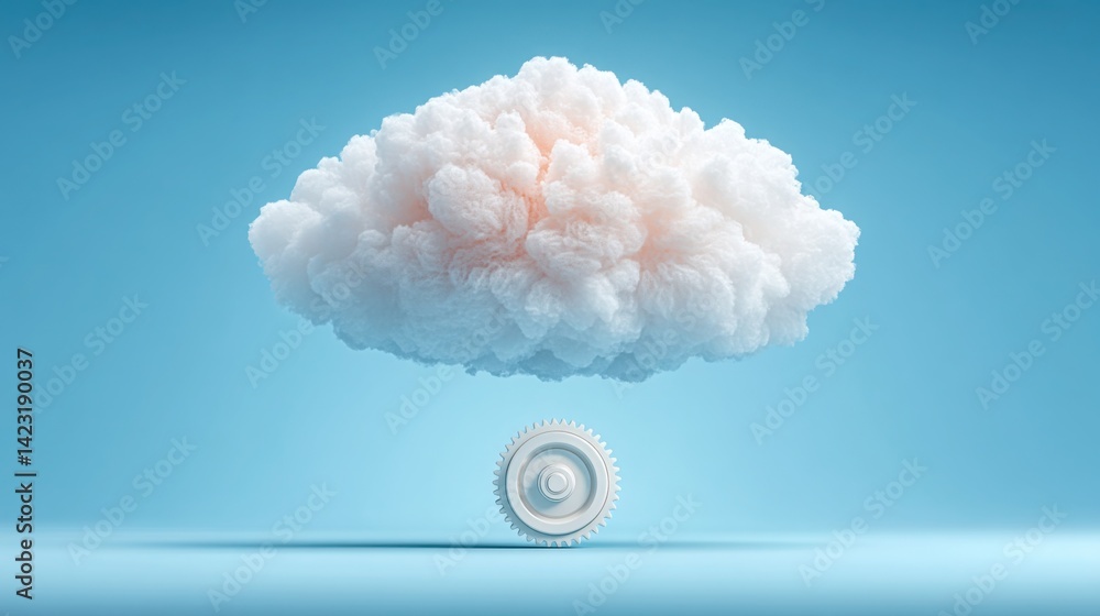 Poster a cloud icon hovering above a gear wheel symbolizing automation and integration in cloud computing s