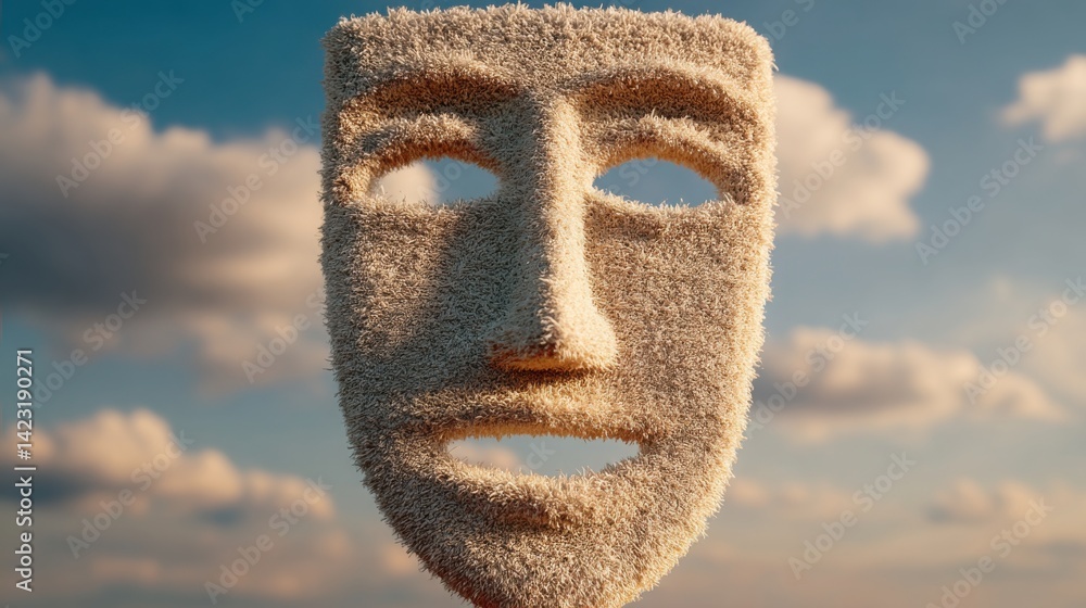 Poster man's face crafted from sand representing ai cloud technology in a unique artistic interpretation of
