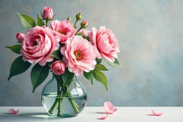 Delicate watercolor flowers in a vase , still life art, flowers