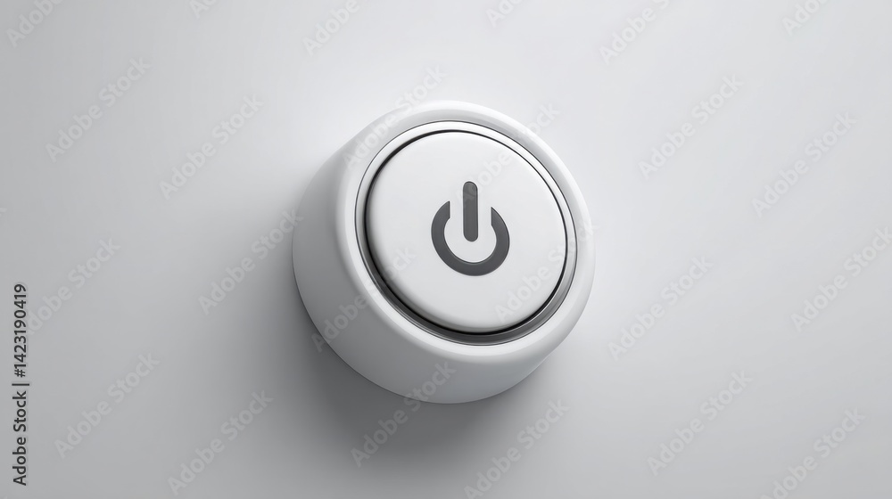 Poster black and white button with command icon beside power symbol representing user-controlled features i