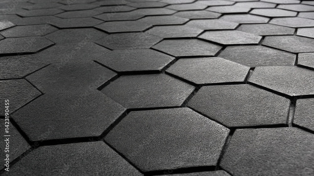 Poster black floor with hexagon tiles featuring a command icon within the grid representing programmable sy