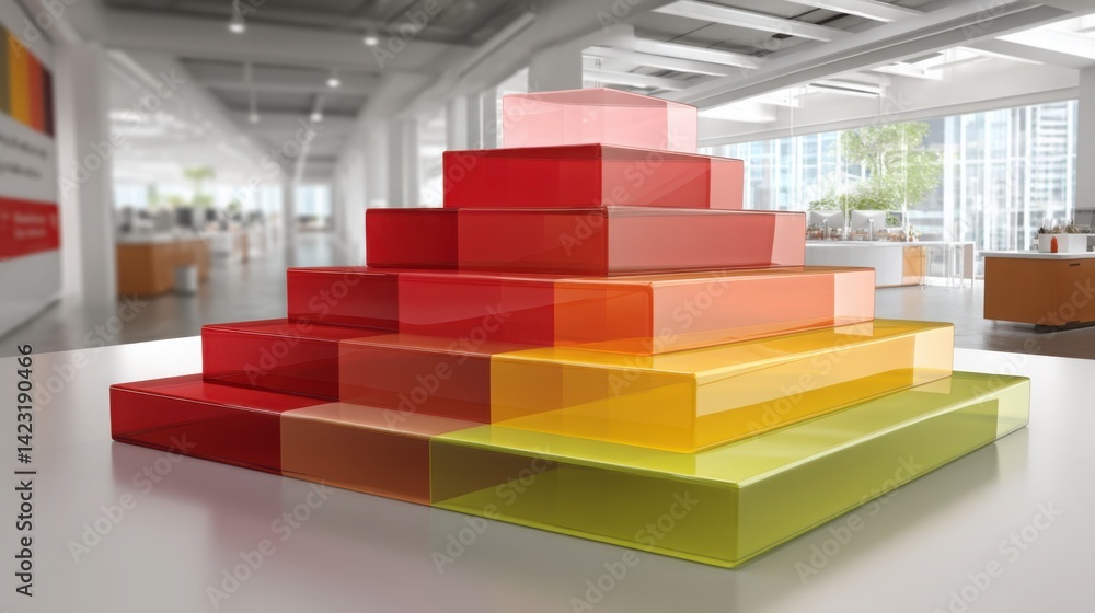 Poster colorful stack of boxes with a content icon layered over a line graph representing performance and d