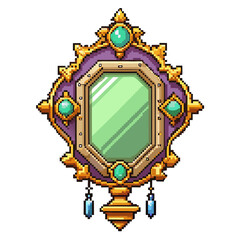 Obraz premium Vintage Pixel Art Mirror with Gemstones Ornate Frame and Retro Design