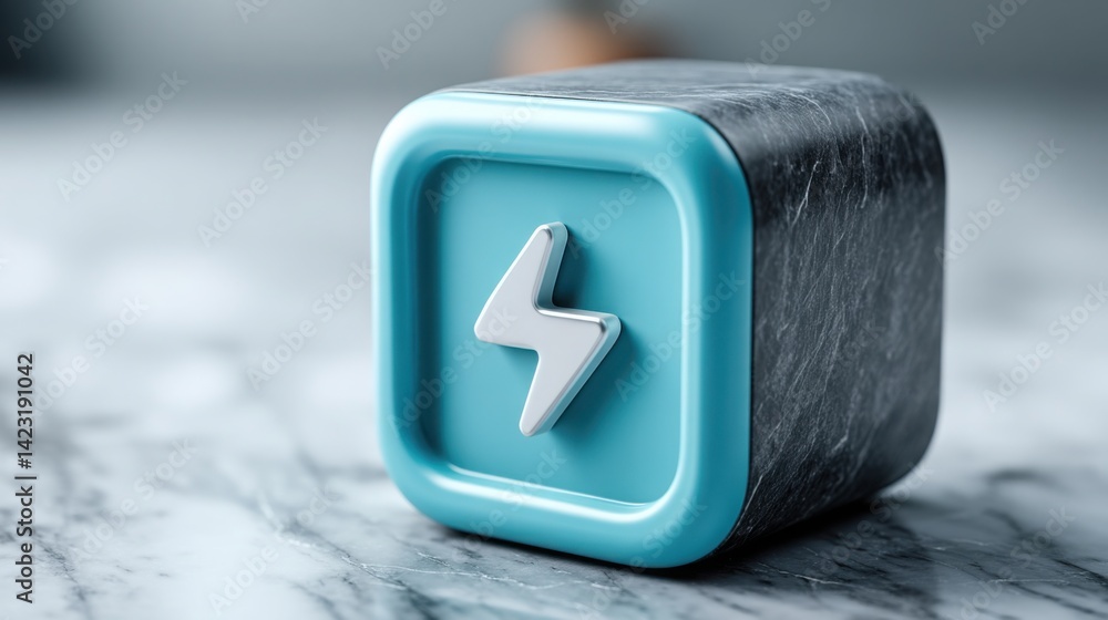 Poster blue square with a bold lightning bolt design emphasizing energy and instant system response in mode
