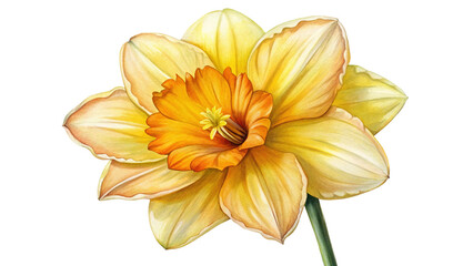 Obraz premium Watercolor Painting of a Single Yellow and Orange Daffodil Flower Blossom