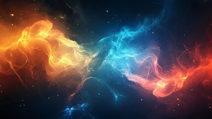 Abstract fiery and icy cosmic nebula swirling vibrant colors background ice art red fire blue dark