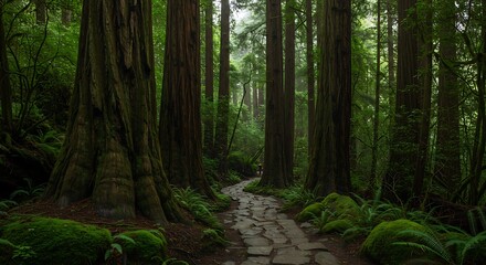 Obraz premium Forest Path with Tall Trees
