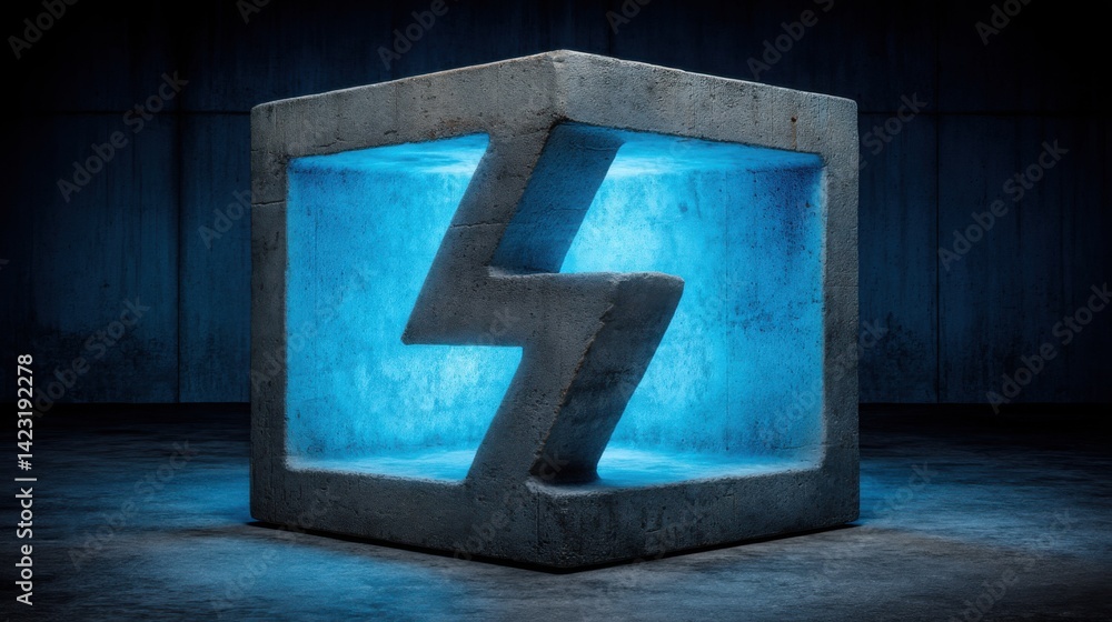 Poster concrete block featuring a blue light element illustrating a rapid deployment concept with lightning