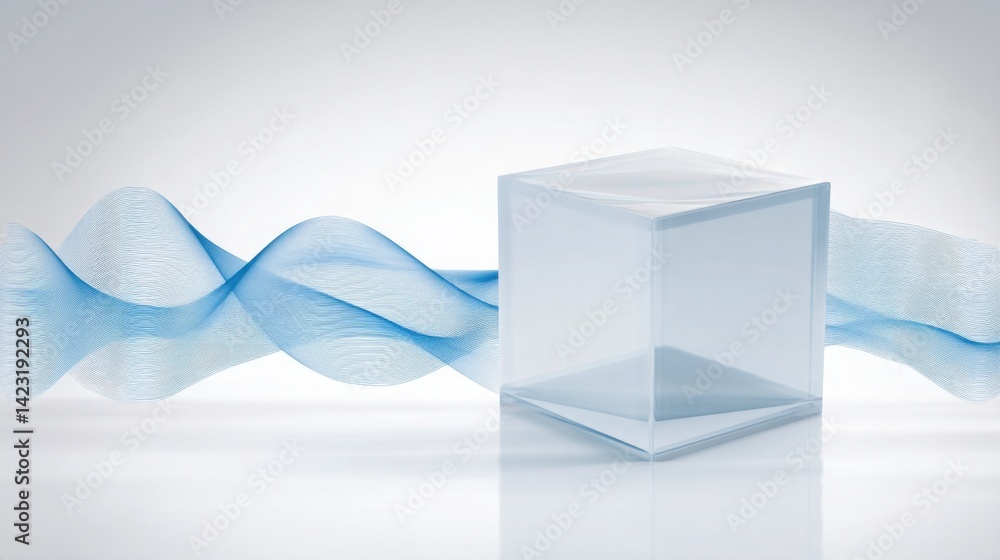 Poster glass vase with a wave of blue surrounded by signal waves illustrating a connected object conceptual