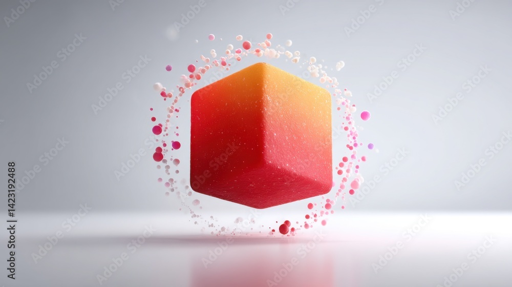 Poster striking red and orange cube displaying vibrant color contrast in a conceptual design for modern aes