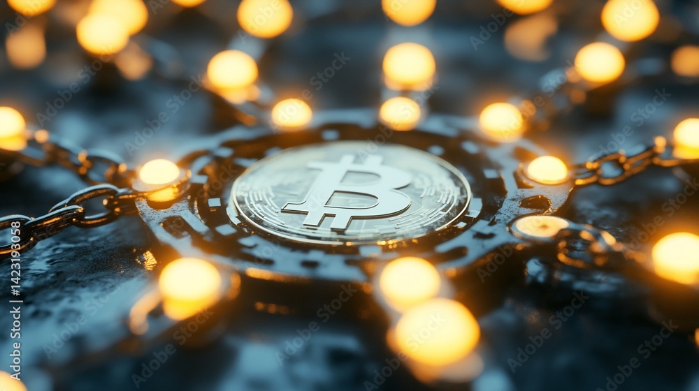 Aufkleber bitcoin cryptocurrency blockchain technology network connection and security