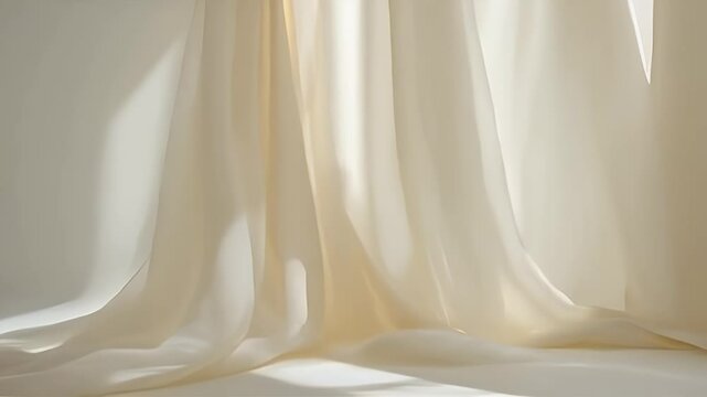 Subtle Beige Sheer Fabric with Gentle Shadows on Plain Backdrop a Neutral and Softly Lit Textile Perfect for Decoration with Delicate Texture and Smooth Finish